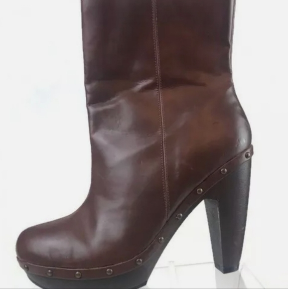 Shoedazzel Arwen Almond Brown Boho Trendy Chic Faux Leather Platform Heel Boots - Picture 1 of 16